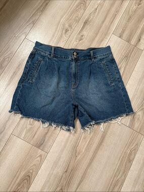 American Eagle Outfitters Dark Blue Denim Frayed Hem Mom Shorts - size 14